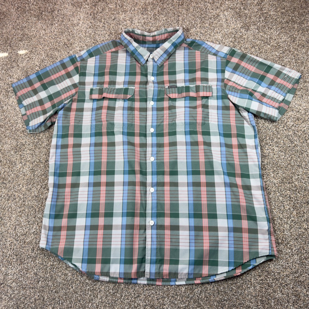 Columbia Mens Short Sleeve Plaid Fishing Hiking Shirt Green AO0648 Size XL